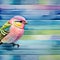 Pink Finch in rainbow striped watercolored background