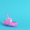 Pink fishing boat on bright blue background in pastel colors