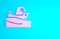 Pink Fishing boat on water icon isolated on blue background. Minimalism concept. 3d illustration 3D render