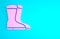 Pink Fishing boots icon isolated on blue background. Waterproof rubber boot. Gumboots for rainy weather, fishing, hunter