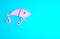 Pink Fishing lure icon isolated on blue background. Fishing tackle. Minimalism concept. 3d illustration 3D render