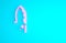 Pink Fishing rod icon isolated on blue background. Catch a big fish. Fishing equipment and fish farming topics