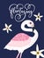 Pink flamingo bird vector card.