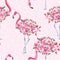 Pink flamingo body of roses seamless pattern