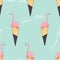 Pink flamingo. Ice cream cone. Summer Vibes seamless pattern vector.