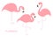Pink flamingo icon set. Three exotic tropical bird. Zoo animal collection. Cute cartoon character. One leg. Looking on the ground.