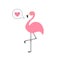 Pink flamingo on one leg. Talk think bubble with heart.