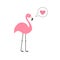 Pink flamingo on one leg. Talk think bubble with heart. Zoo animal collection. Exotic tropical bird. Cute cartoon character. Decor