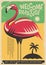 Pink flamingo retro poster design