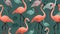 Pink Flamingo seamless pattern collage on green background
