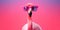 Pink flamingo wearing oversized, vibrant sunglasses and striking a pose against a colored backdrop , Generative AI