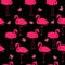 Pink flamingos with different poses seamless pattern black