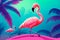 Pink flamingos painting on the moonlight in tropical night. Summer night scene. Creative Caribbean concept. Minimal art