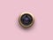 pink flat background 3d rendering gold circle lens camera