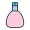 Pink flat beautyfull icon is a simple linear fashionable glamorous cosmetics, glass bottle with perfume, adicolon, toilet water