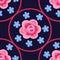 Pink flat rose & forget-me-not centric flowers seamless