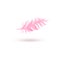 Pink floating bird feather isolated on white background