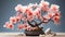 Pink Floral Bonsai: Zbrush Style, Vietnamese Influence, Realistic Anamorphic Art