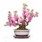 Pink Flower Bonsai Tree In Gold Vase - Precisionist Style