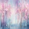 Pink flowers in dreamy landscapes with dripping paint