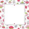 Pink flowers and hearts on white with retro frame card