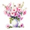 Pink Flowers Watercolour Painting In Classical Antiquity Style