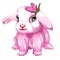 Pink fluffy Bunny with green eyes. Vector