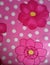 Pink fluffy fabric terry cloth big red flowers with