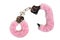 Pink fluffy handcuffs isolated