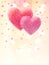 Pink fluffy hearts pair on light bokeh background