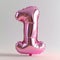 A pink foil balloon shaped like a number one