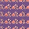 Pink folk flowers hand drawn seamless pattern in doodle style. Purple background. Simple flora artwork