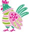 Pink Folk Scandinavian Chicken Vector Illustration