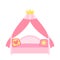 A pink four-poster bed for a princess or a fairy queen. flat vector illustration isolated on white background