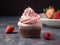 Pink Frosted Cupcakes with a Strawberry on Top. Generative AI