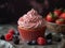 Pink Frosted Cupcakes with a Strawberry on Top. Generative AI