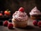 Pink Frosted Cupcakes with a Strawberry on Top. Generative AI