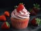 Pink Frosted Cupcakes with a Strawberry on Top. Generative AI