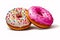 Pink frosted donut with colorful sprinkles. Generative AI