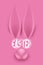 Pink funny rabbit`s face. Easter background.