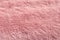 Pink fur texture top view. Coral fluffy fabric coat background. Winter fashion color trends feminine flat lay.
