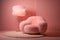 Pink furry armchair with floor lamp in pink room