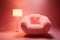 Pink furry armchair with floor lamp in pink room