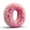 A pink furry letter o on a white background