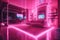 pink futuristic room, with holographic projections and technological advances