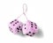 Pink fuzzy dice isolated on a white background