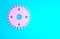 Pink Gear icon isolated on blue background. Cogwheel gear settings sign. Cog symbol. Minimalism concept. 3d illustration