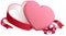 Pink gift open box in heart shape. Gift open box tied with bow