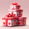 Pink gifts with red bows and hearts. Gifts as a day symbol of present and