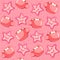 Pink gingerbread with strawberry jam with marshmallow hot chocolate. Cute kawaii seamless pattern for christmas holidays